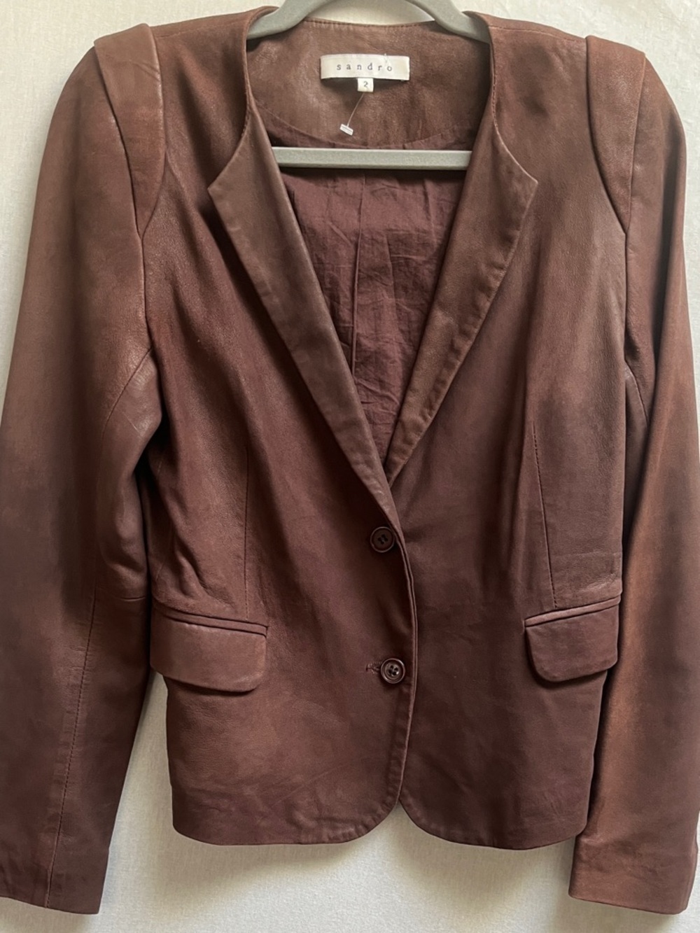 Sandro Paris Goat Leather Single Breasted Blazer Jacket 2